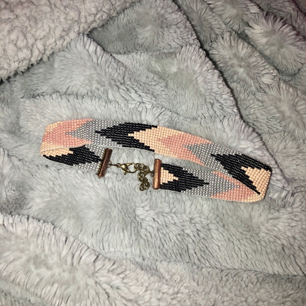 Black, pink & grey beaded choker